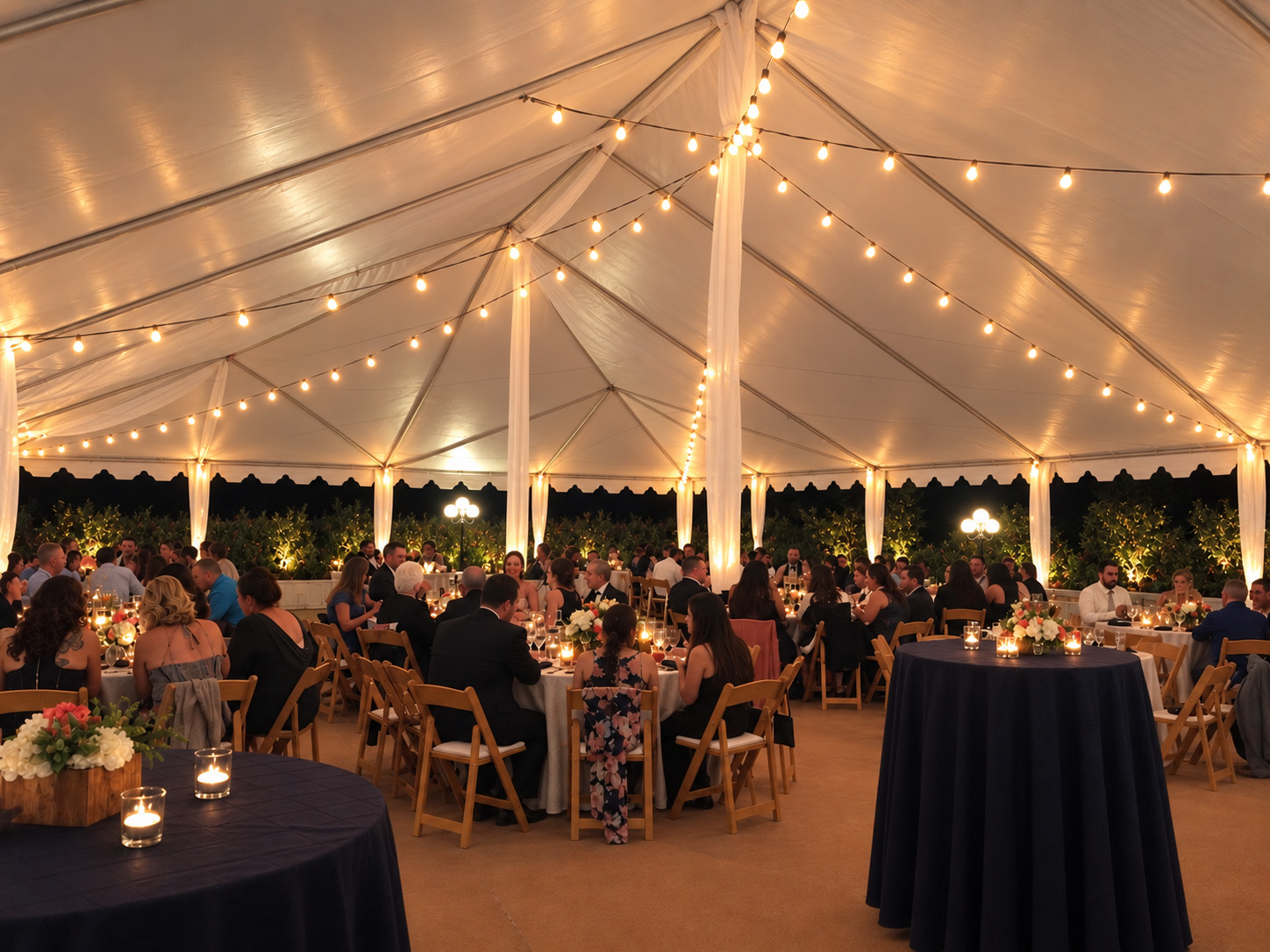 Long tables prepared for a formal event